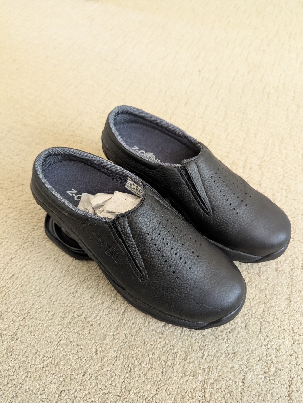 Z-Coil Taos Clog Shoes Womens 8 Black Leather Mules Orthopedic Slip On Heels